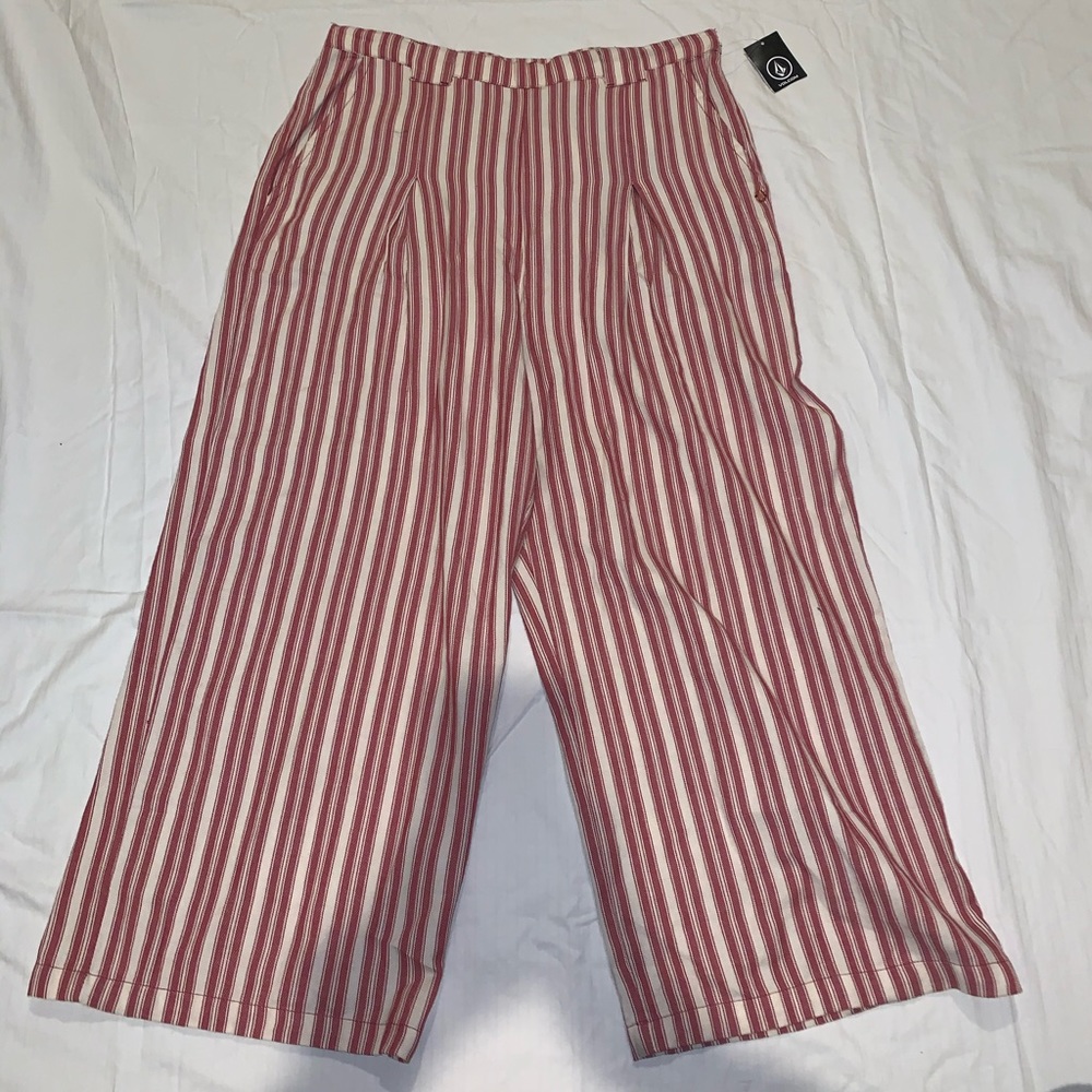 striped elastic waist pants